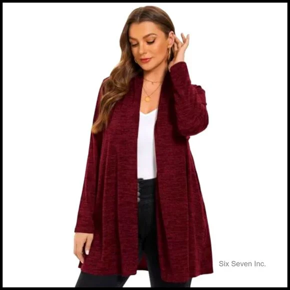 Open Front Cardigan Knit Sweater Oversized Loose Fit Long Sleeve with Pockets - Picture 2 of 7